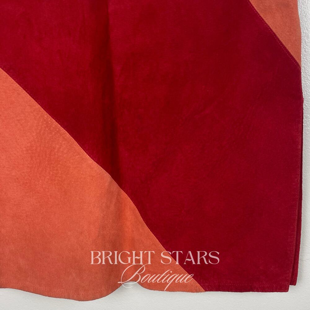 Rare Colorblock Suede Skirt ASO Phoebe Buffay Friends Pink Red Brown Patchwork - Picture 8 of 11